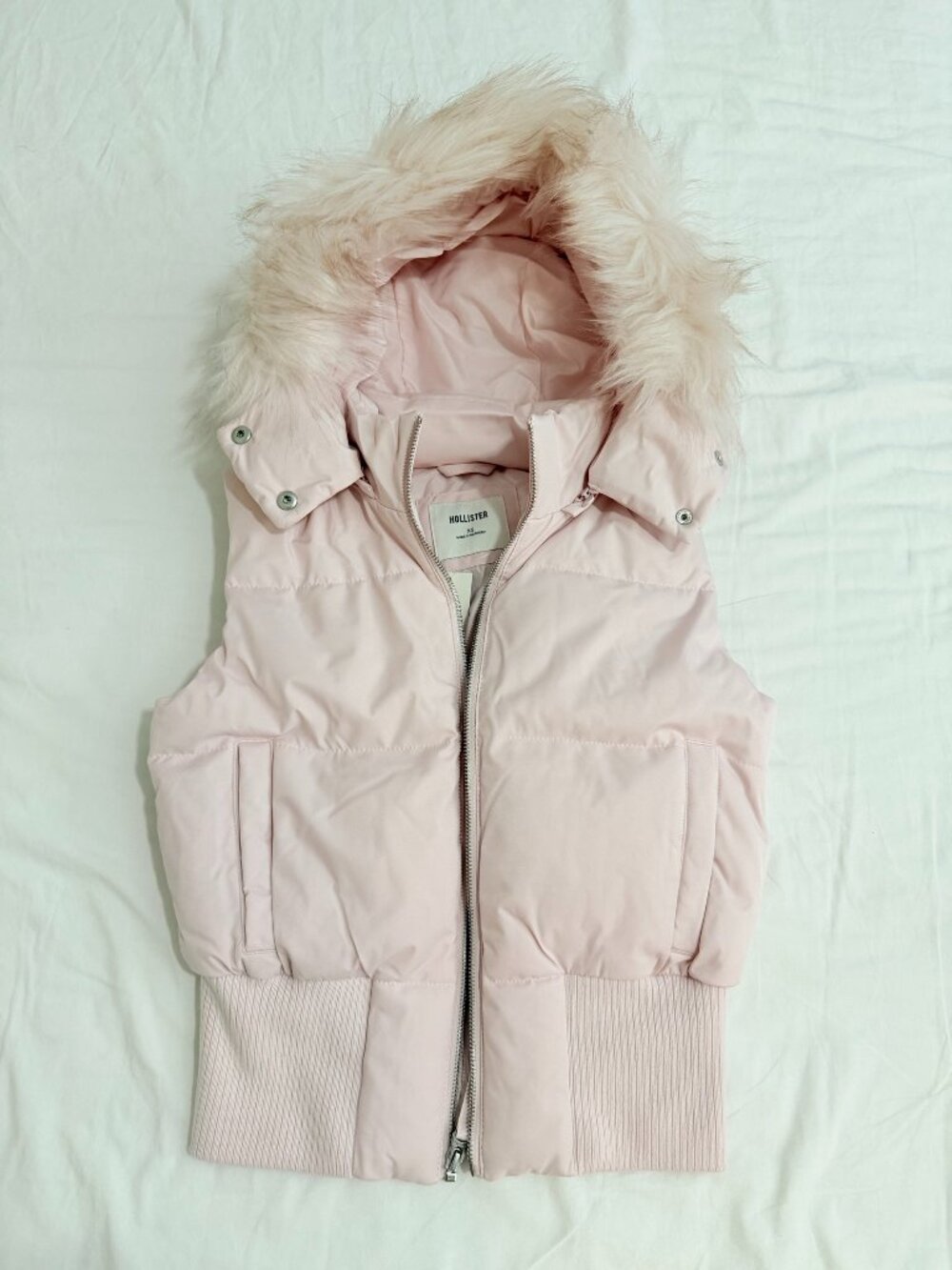 Hollister Pink Faux Fur Hooded Puffer Vest Y2K NWT